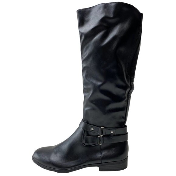 Style & Co Wide Calf Riding Boots Women's 6‎ Black Faux-Leather Buckle Tall NEW - Picture 1 of 10
